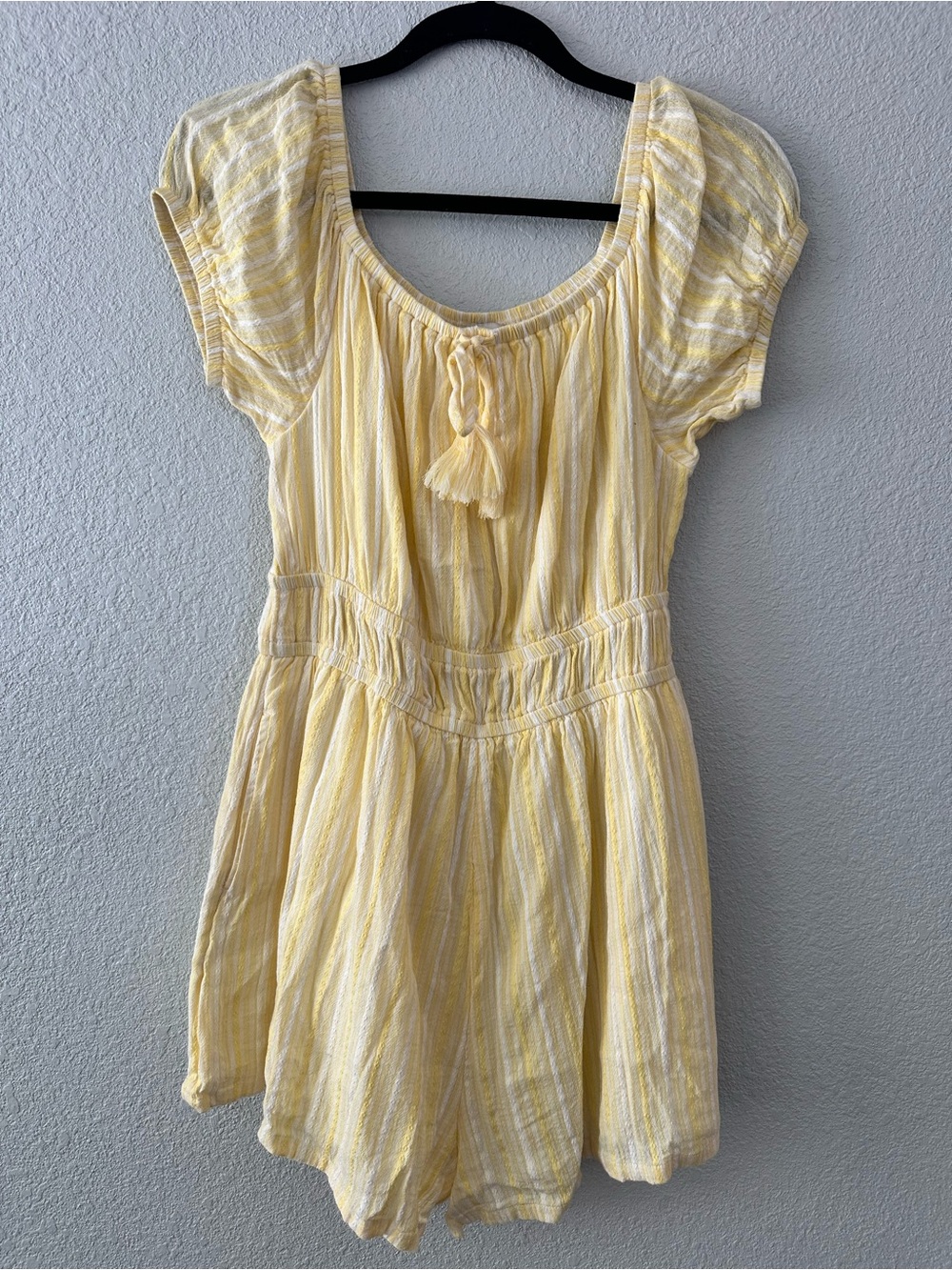 American Eagle Yellow and White Striped Cotton Romper Size M